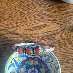 Chic Silver Bracelet with Red Accents